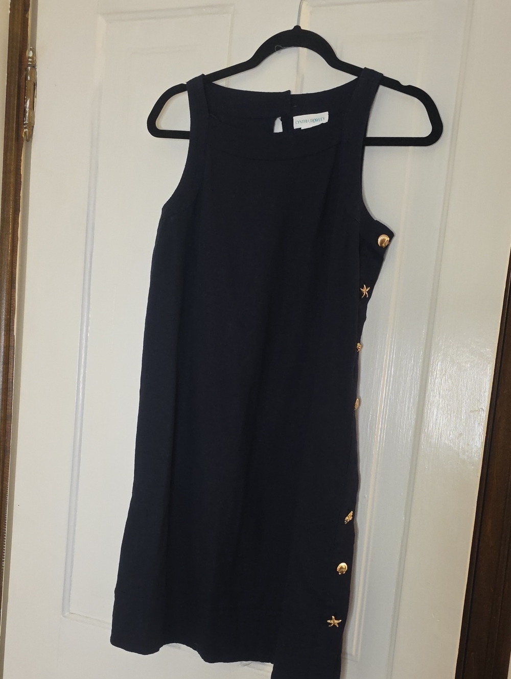 Cynthia Rowley Navy Sleeveless Shift Dress with Gold Beachy Buttons